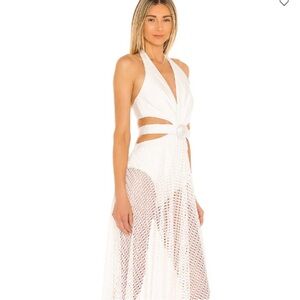 Patbo White Halter Cutout Crochet Maxi Dress